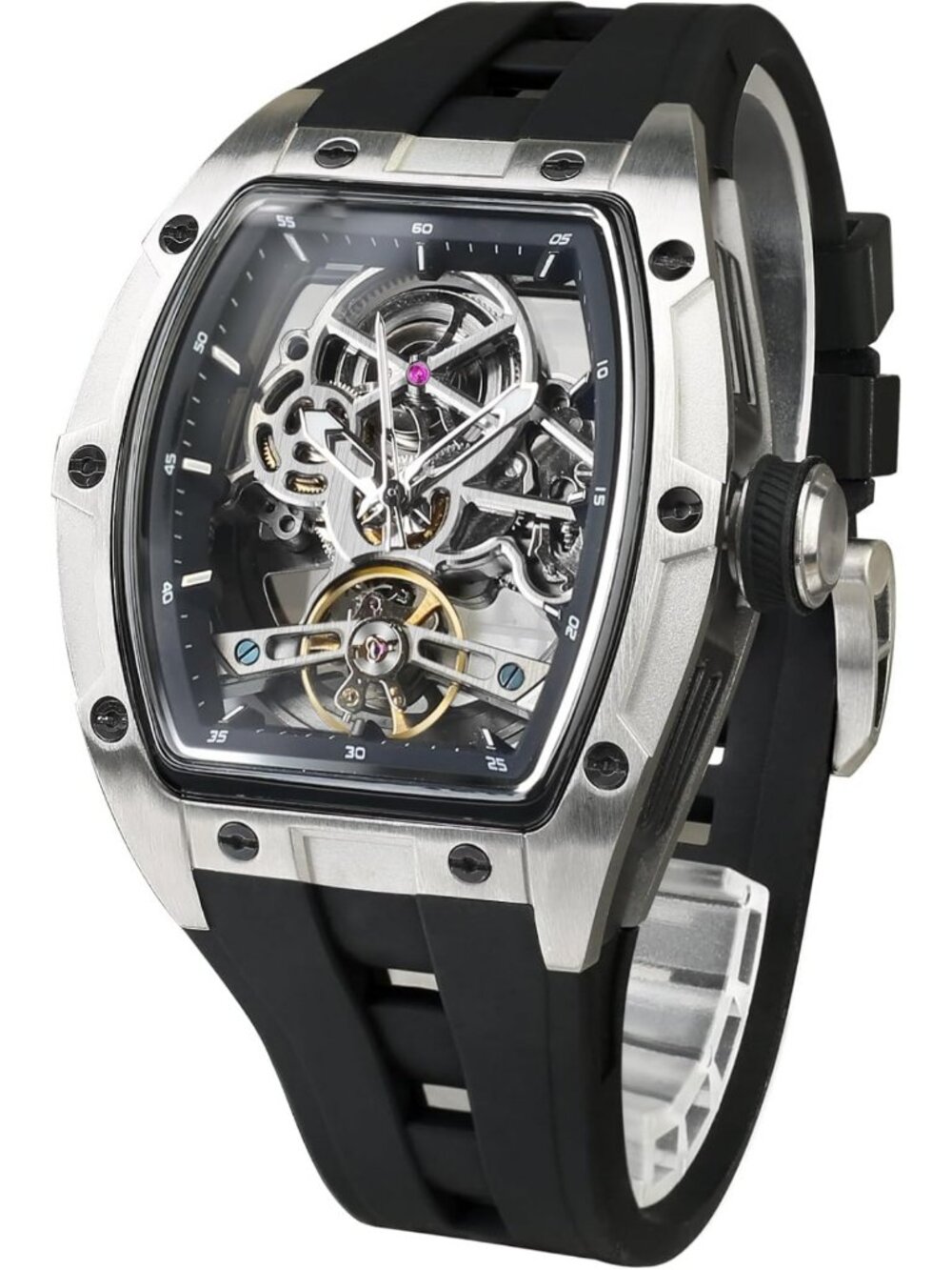 Stylish Men's Automatic Skeleton Dial Watch, Mechanical Movement, Elegant Design
